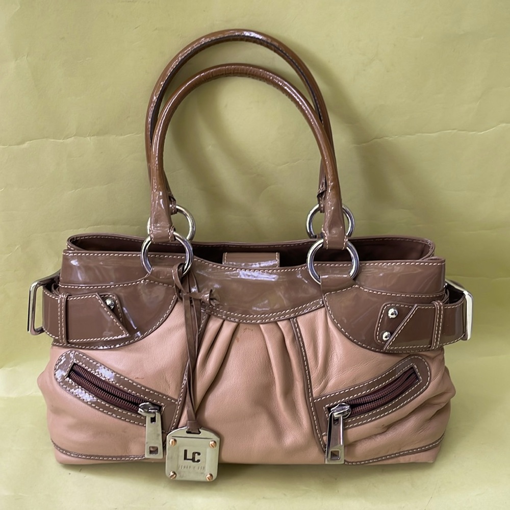 Vintage tan/dark cream Lenny e Cia leather/patent leather purse